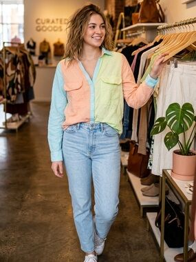 $148 Roller Rabbit Colorblock Button Down Shirt - Size XS